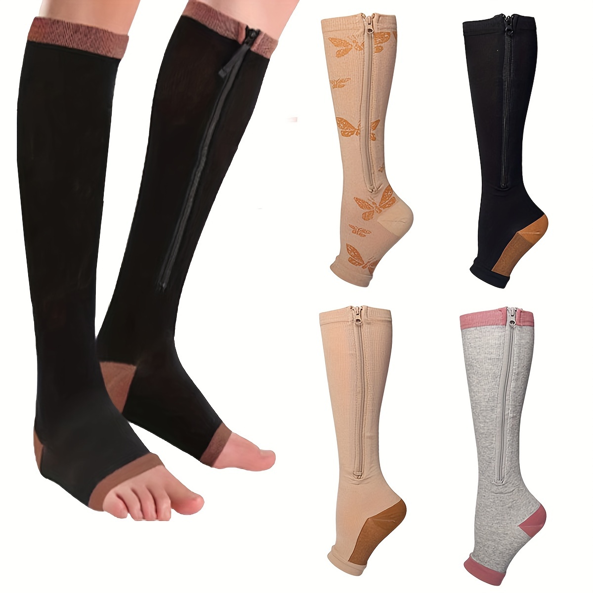 Zippered Toeless Compression Socks Men Women Relieve - Temu Canada