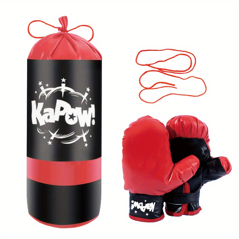  Saco de boxeo para niños con guantes, saco de boxeo para niños  con soporte, incluye un par de guantes de boxeo rojos de primera calidad,  juego de boxeo para niños para