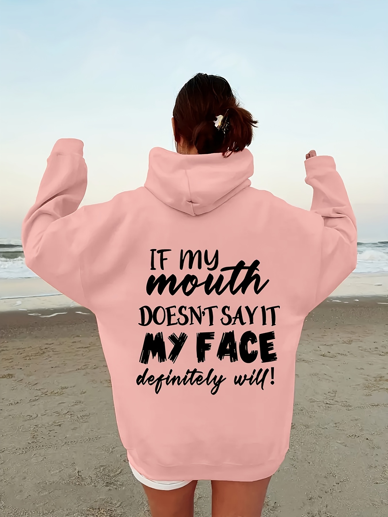 funny words print hoodie casual drawstring kangaroo pocket Temu