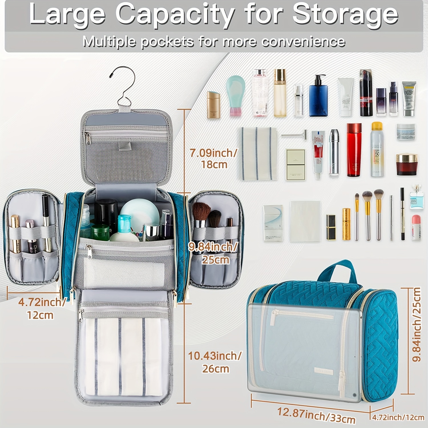 42 Travel Hanging Toiletry Bag - Large Kit Organizer for Men & Women - Spacious