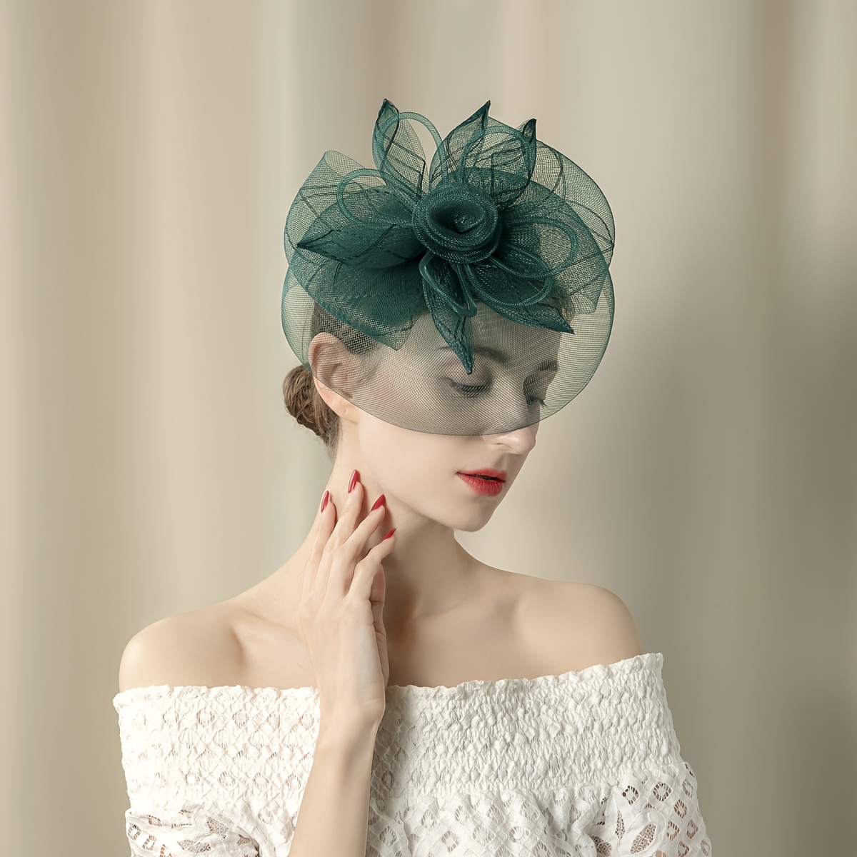 Image of 1pc Women Flower Veil Mesh Feather Fascinator For Christmas Halloween Party Horse-racing Wedding Hat Derbyhat With Headband