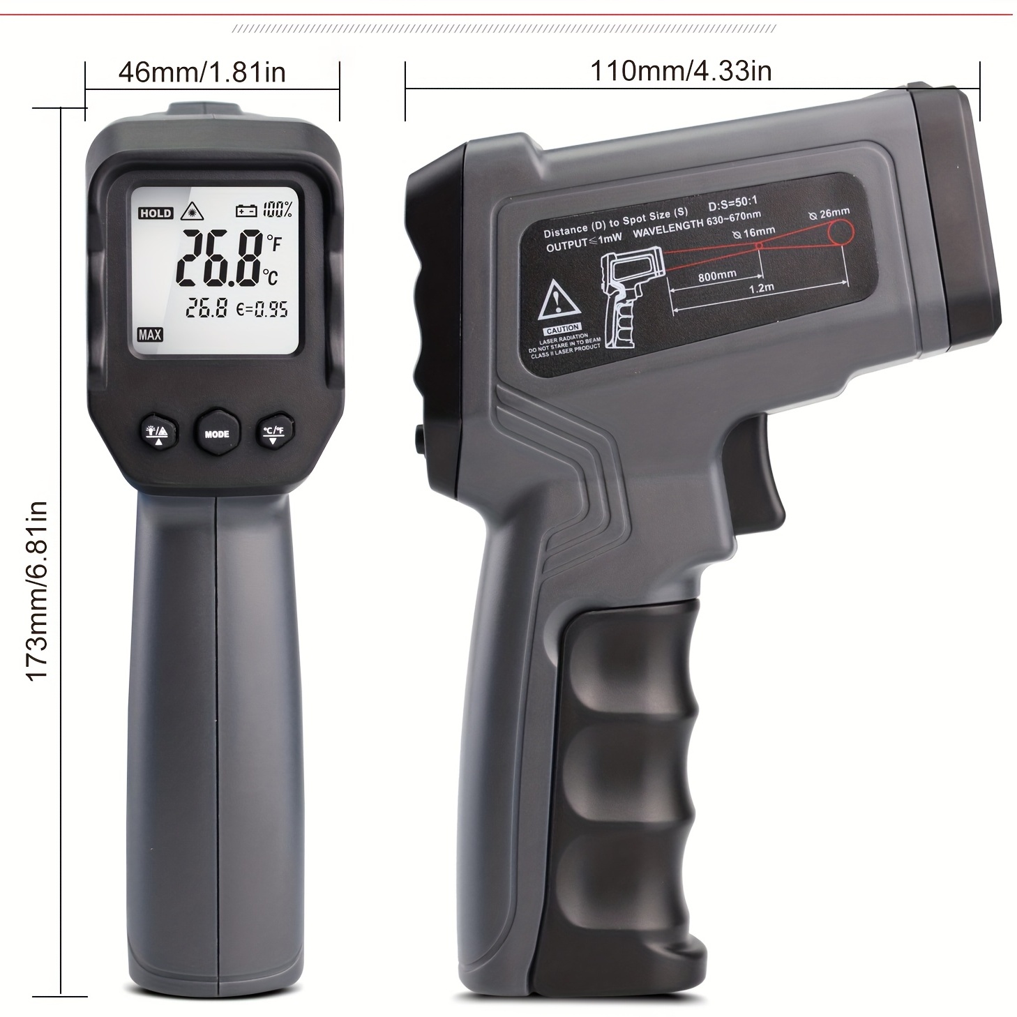 50~1600 Degree Digital Infrared Thermometer Laser Industrial - Temu