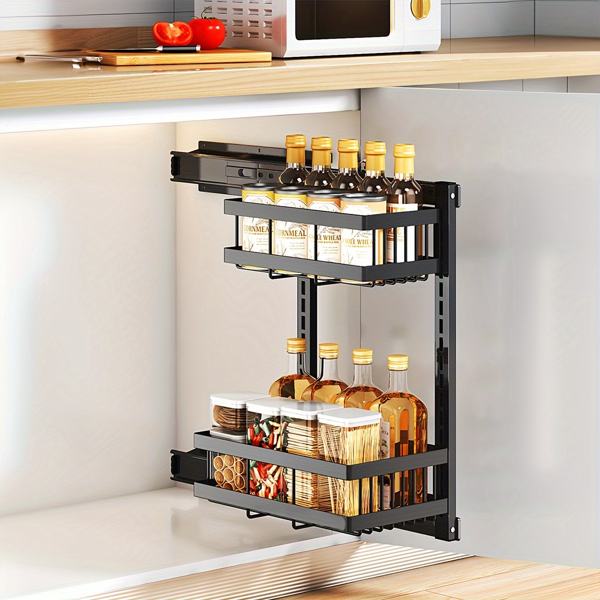 1pc Double-layer Kitchen Under Sink Storage Rack With Pull-out