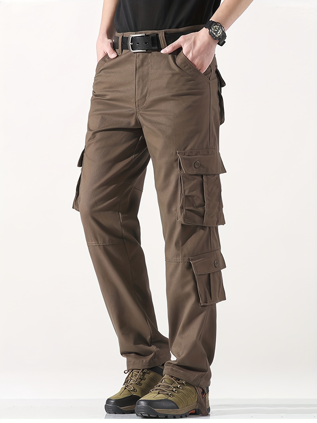 Camouflage Cotton Multi Flap Pockets Men's Straight Leg Kpop Cargo