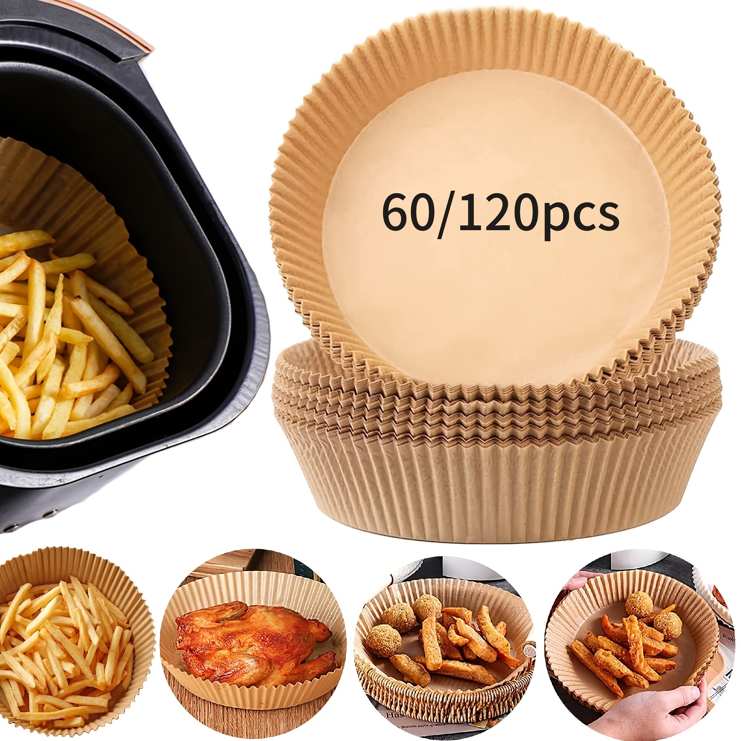 Air Fryer Disposable Paper Liners: 125Pcs 8In Parchment Paper Food Grade  Baking Liner for 5-8 QT Airfryer Basket