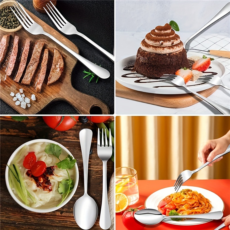 12pcs Stainless Steel Dessert Fork & Spoon Set for Home Kitchen Restaurant