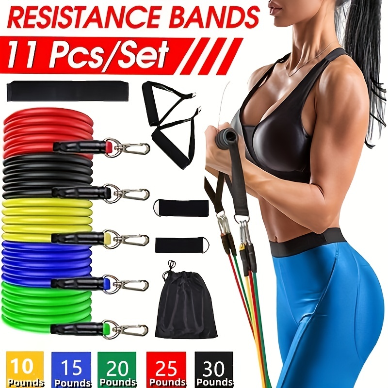 11pcs Set Portable Yoga Pilates Body Building Resistance Bands Set