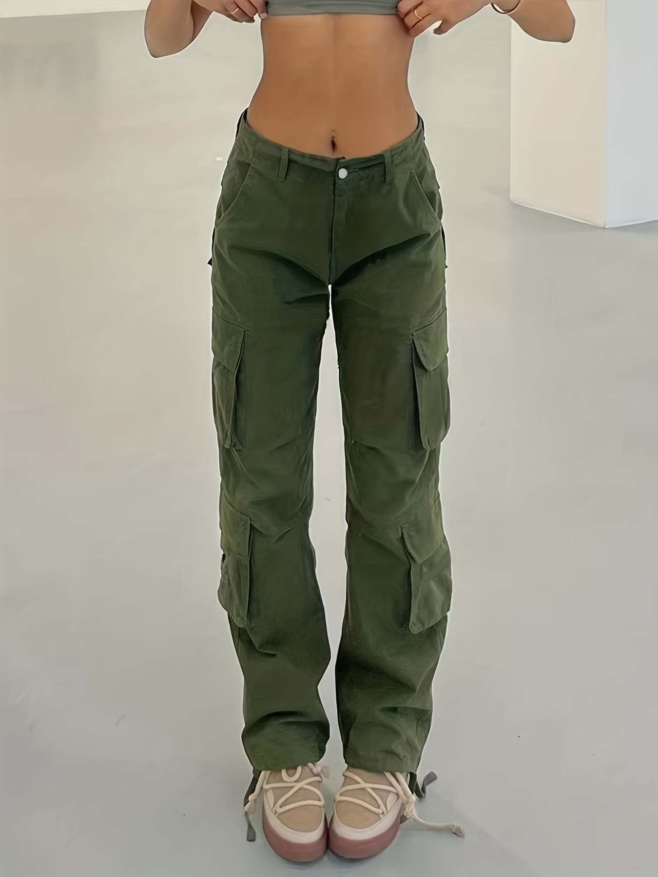 Wide Legs Baggy Cargo Pants Flap Pockets Girl's Y2k Style - Temu Canada