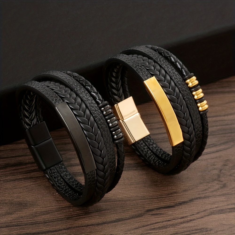 PU Leather Braided Layered Bracelet for Men