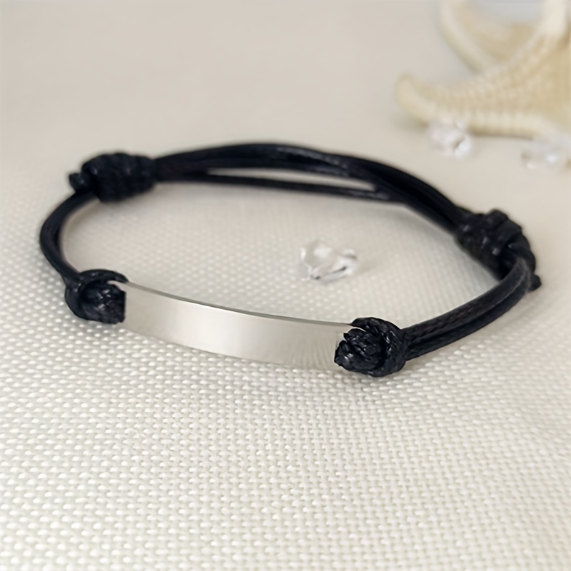 Custom Carved Name Charm Leather Rope Bracelet