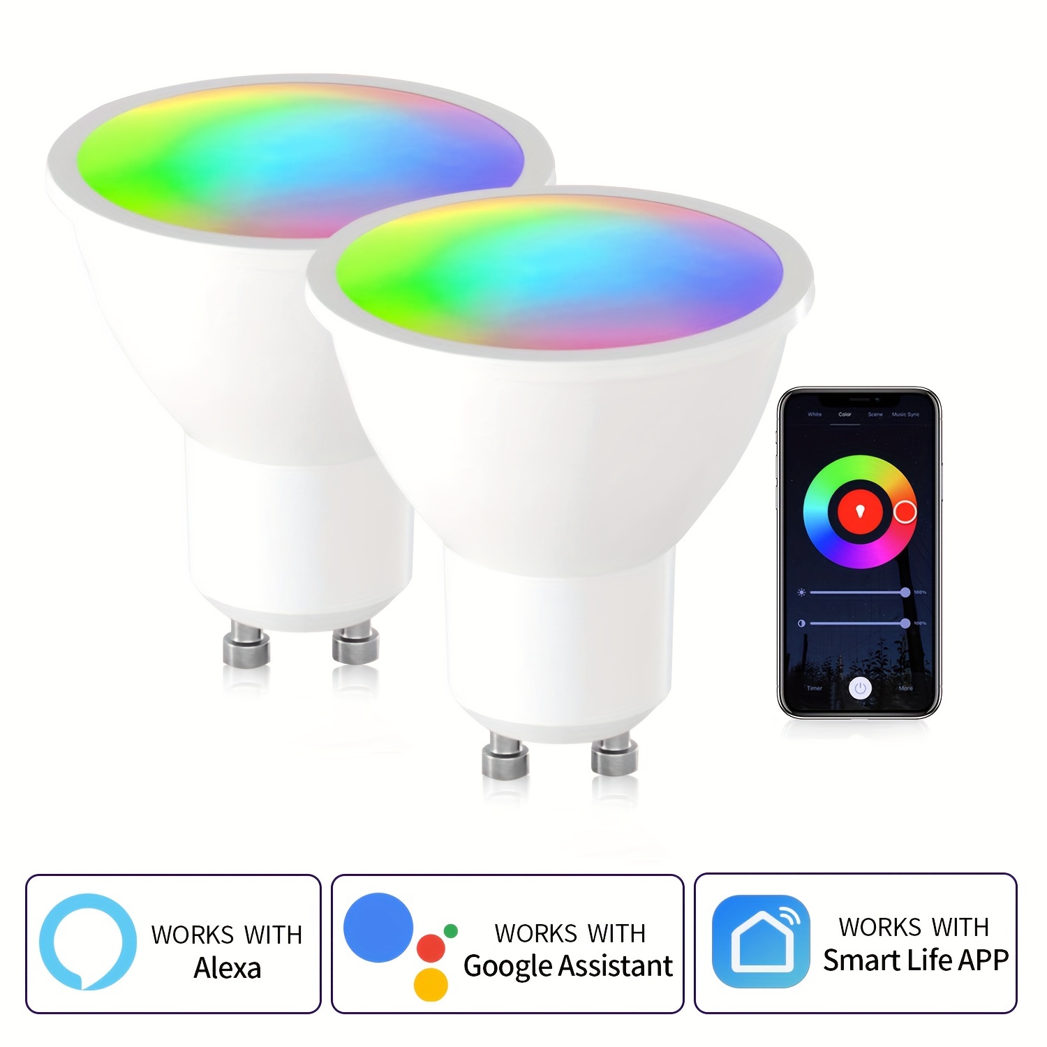 

2 Packs Smart Led Light Bulbs, Wifi Light Bulbs, Color Changing Rgbcw Light Bulbs, Compatible With Alexa And Home, 100° Beam Angle, 40w Equivalent Track Light Bulb, No Required
