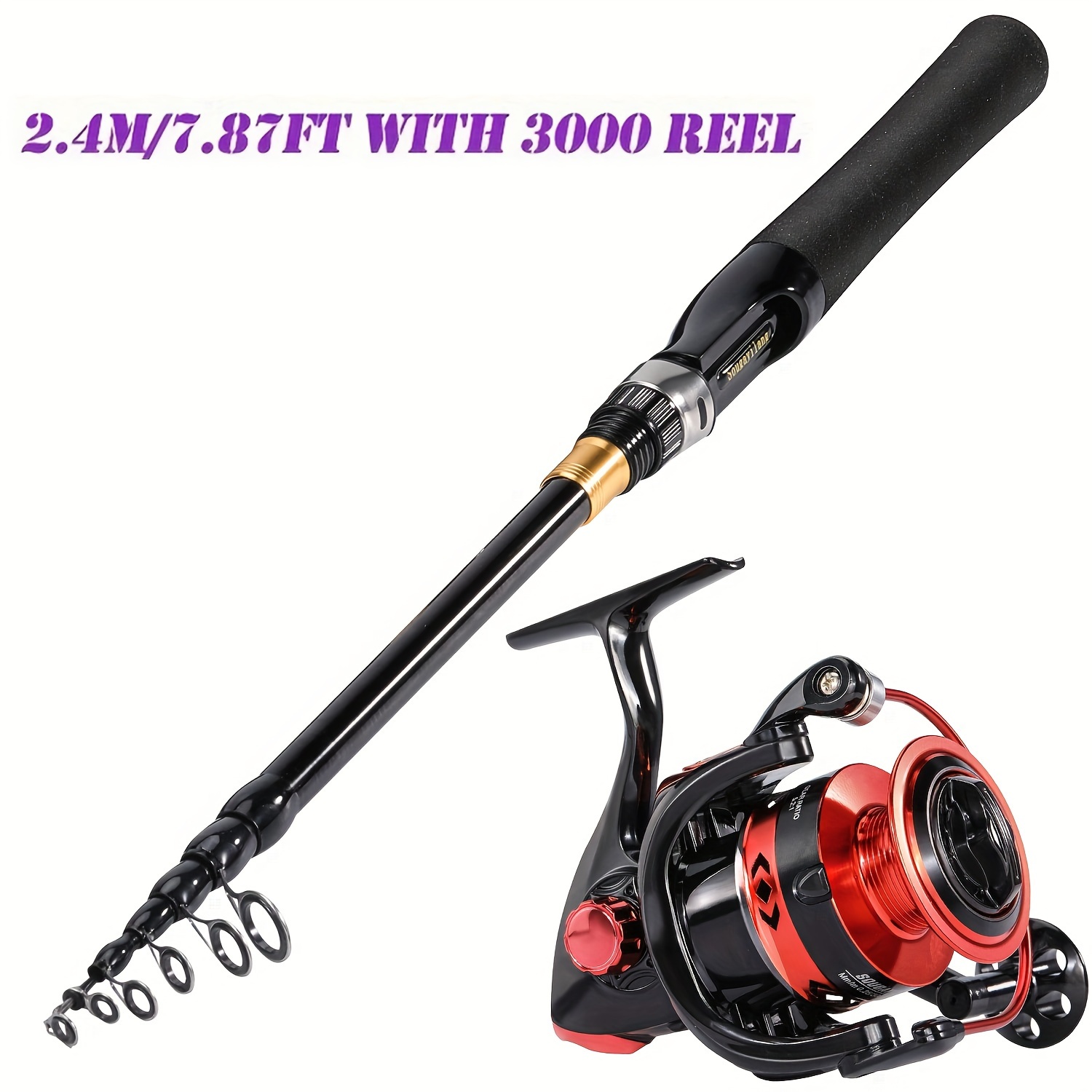 Sougayilang 2.4m Telescopic Fishing Rod with Spinning Reels Combo