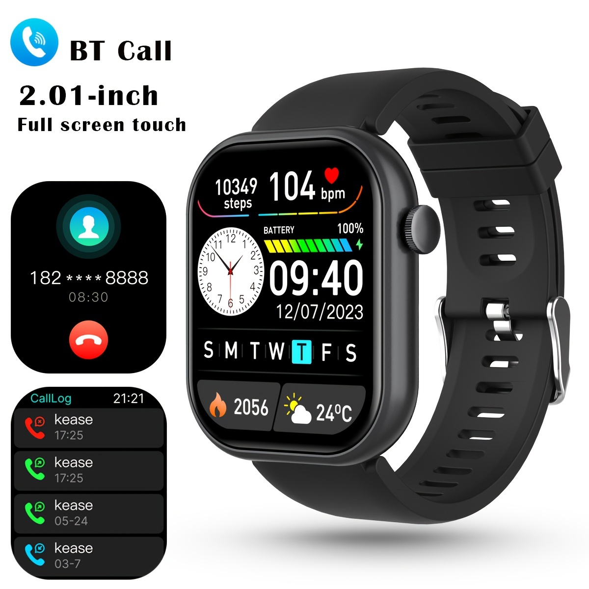 new 2023 hot sale 2 01 inch high definition full screen touch mens and womens sports smart watches dialing answering phones heart rate sleep blood pressure blood oxygen health monitoring step calorie activity tracker call information prompt multi function smart watch bt connection is applicable to android ios mobile phones