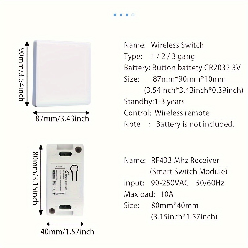 1/2/3gang Smart Wireless Switch Wifi Rf 433 Mhz 86 Portable - Temu