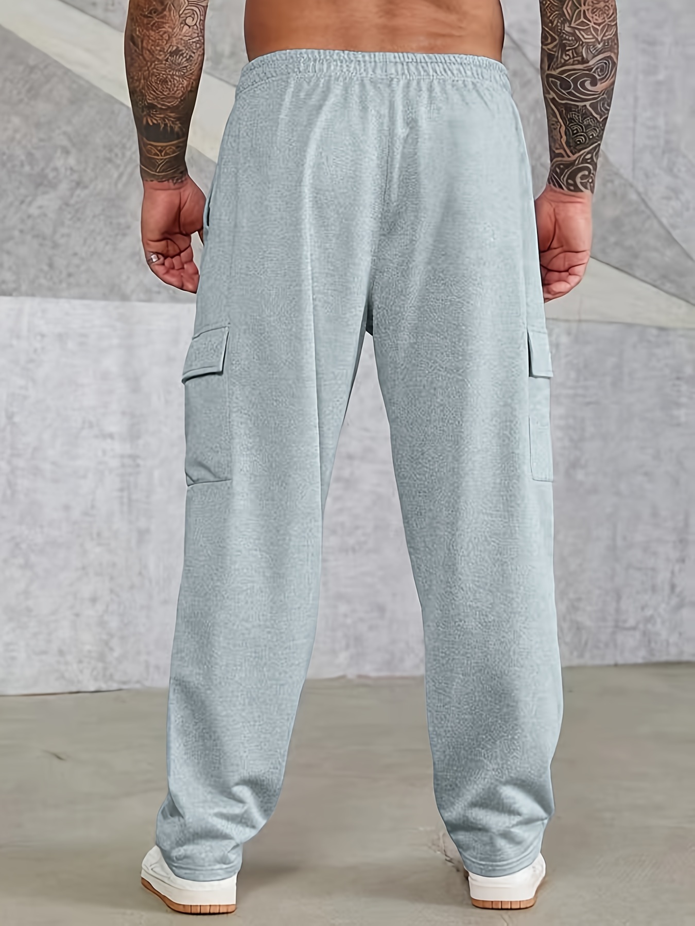 Men's Plus Size Cargo Pants Chinese Dragon Pattern Plain Color