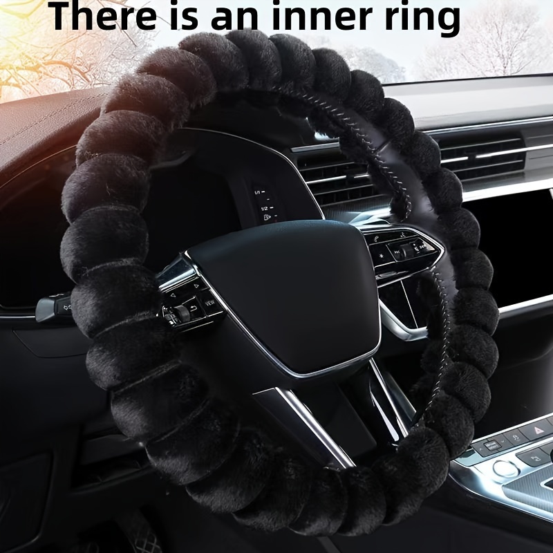 

1pc Thickened Plush Soft With Inner Circle, Car Steering Wheel Cover Anti Slip, Cold And Hot Protection Device