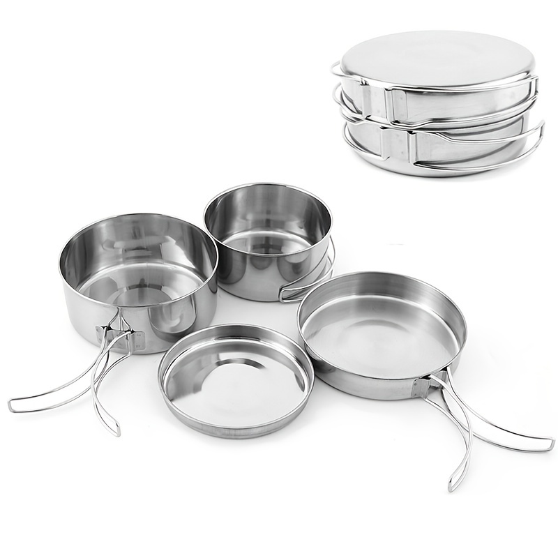 8pcs Outdoor Pan Set Stainless Steel Stacking Pots Hiking Pot Camping  Cookware Non-stick Picnic Cooking Bowl Pot Kit 