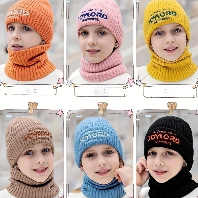 Children's Plus Velvet Thickened Knitted Pullover Hat Scarf - Temu