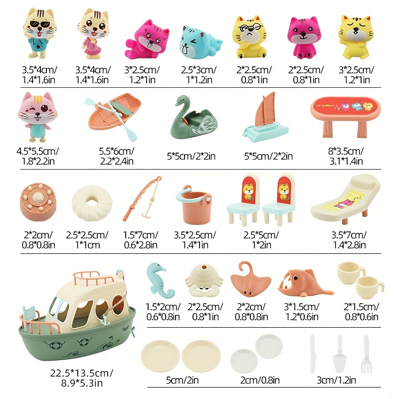 Image of Pet Pretend , Cat Toys For Kids, Kitten Toy Playset, Cat Toy Boat For Kids, Fun Pirate Party Favor And Prize With Cat Figures, Gift For Boys Random Accessory Colors