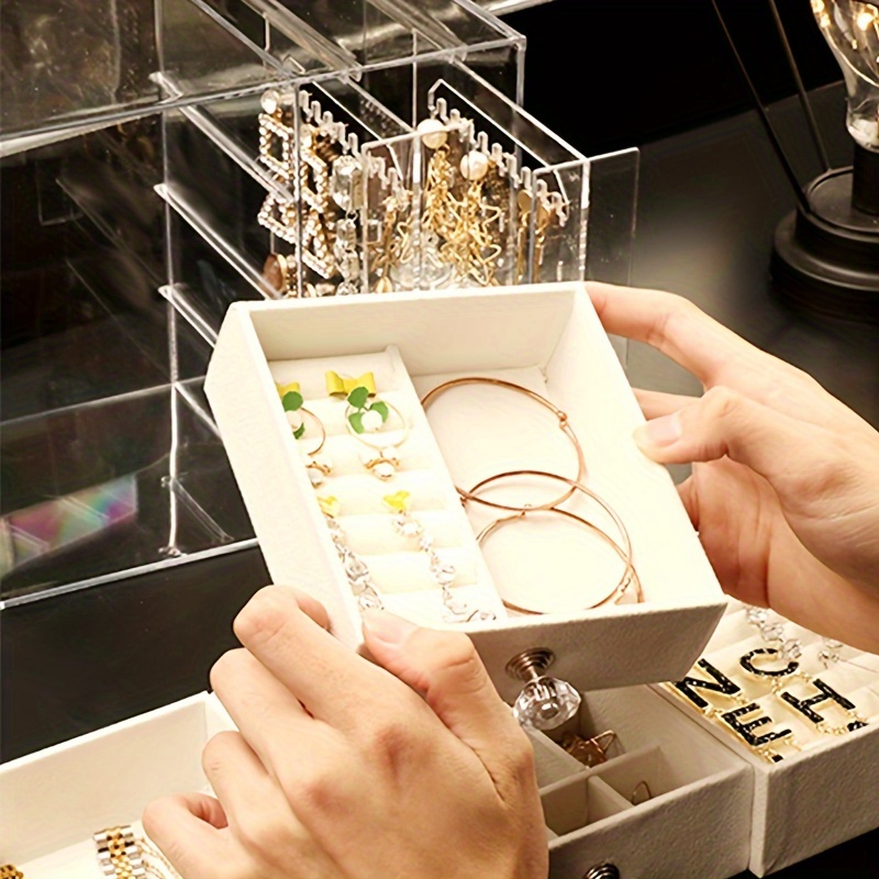 1pc drawer type jewelry storage rack transparent desktop earrings jewelry necklace storage display box dust proof jewelry hanger household multi functional storage organizer Product details 8