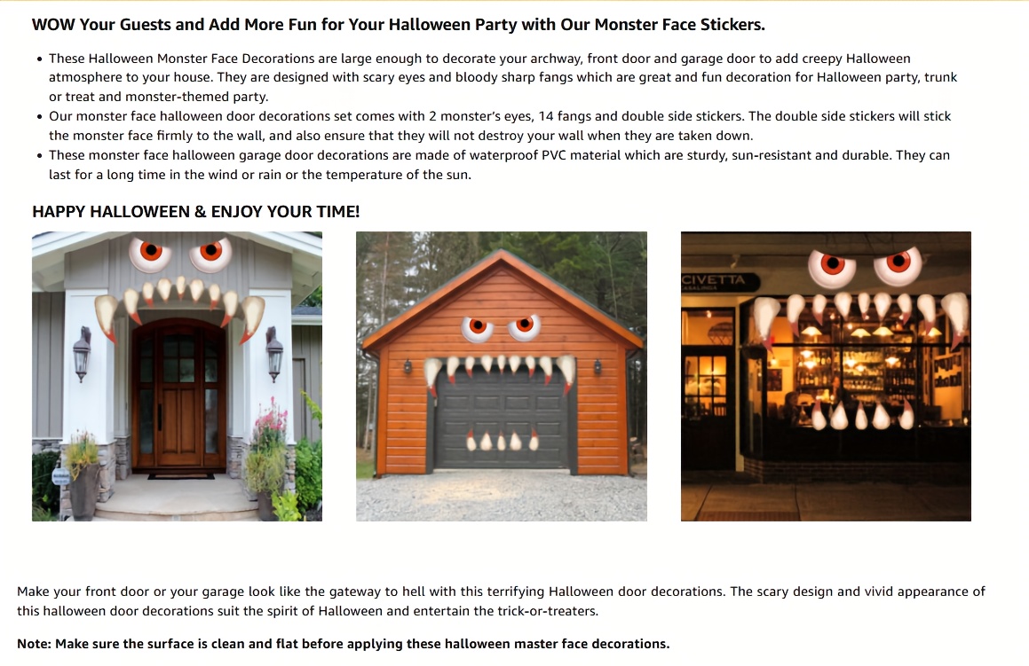 Halloween Monster Face Decorations Outdoor,Large Eyes Fangs