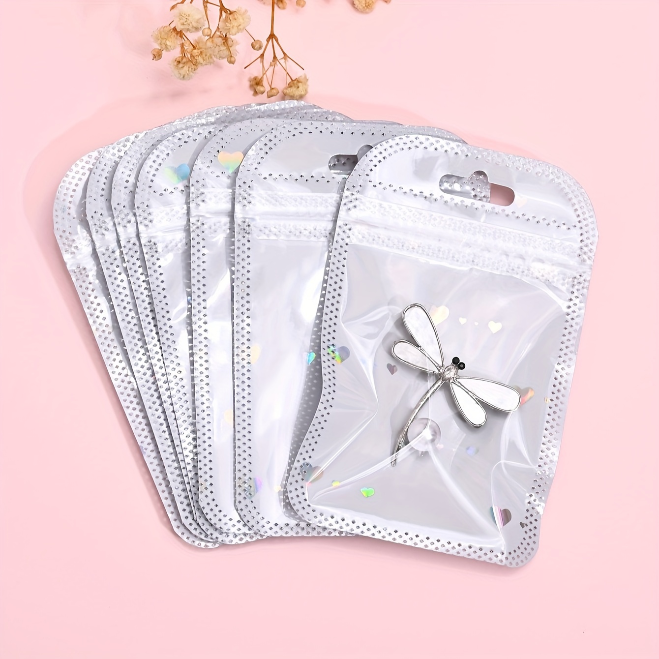 

50pcs Fashion Cool Laser Self-sealing Pe Sealing Bags, Reusable Dust-proof Jewelry Packaging Bags - 7*11cm