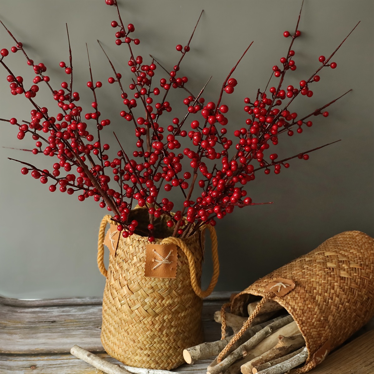 3pcs, Winter Berry Long Stems Artificial Berry Simulation Beans Picks  Lifelike Berries Bouquet Christmas New Year Spring Festival Home Decoration  For