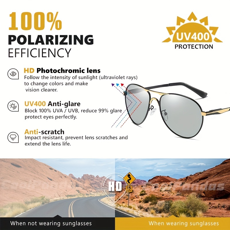 Aviation Intelligent Photochromic Sunglasses Polarized Driving Classic  Brand Sun Glasses For Men Women Uv400 - Jewelry & Accessories - Temu