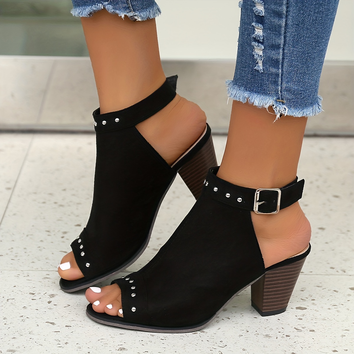 Buckle peep hotsell toe ankle boot