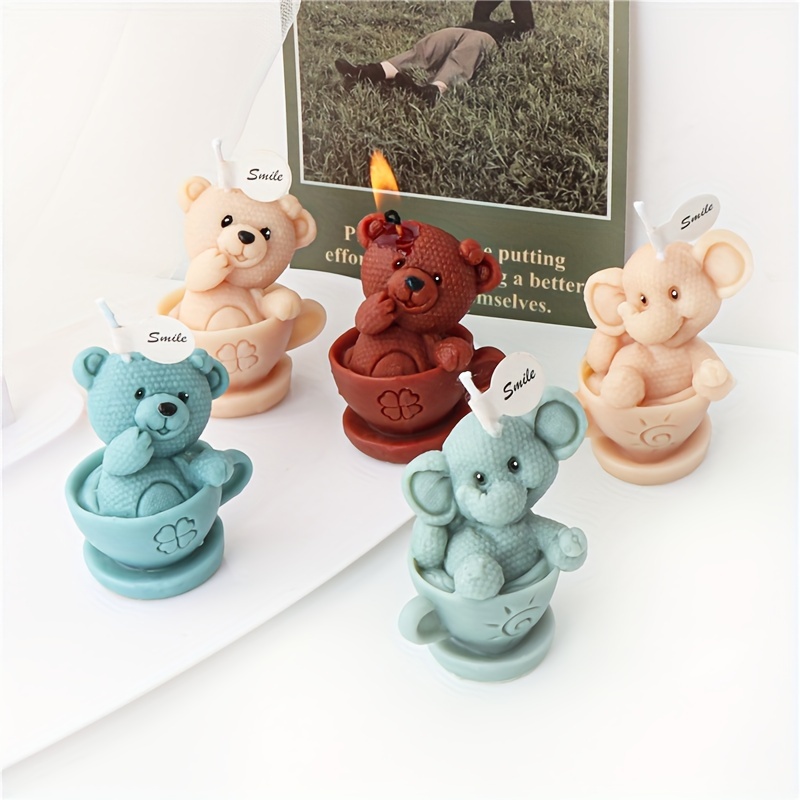 3D Teddy Bear Candle Silicone Mold Smiling Bear Cute Animals Shape