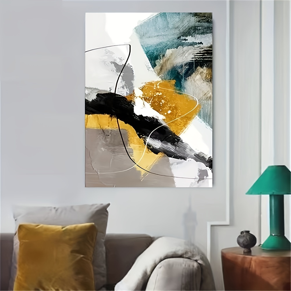 1pc 100% Hand-drawn Nordic Canvas Picture, Abstract Oil Painting, Modern  True Texture Blue Yellow Wall Art, Decoration For Home Living Room Bar  Bedroom Decor