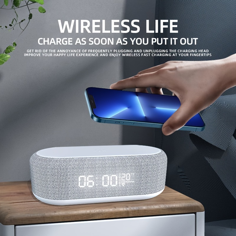 

Wireless Charger Time Alarm Clock Led Light Thermometer Earphone Phone 15w Fast Charging Dock Station For And Samsung