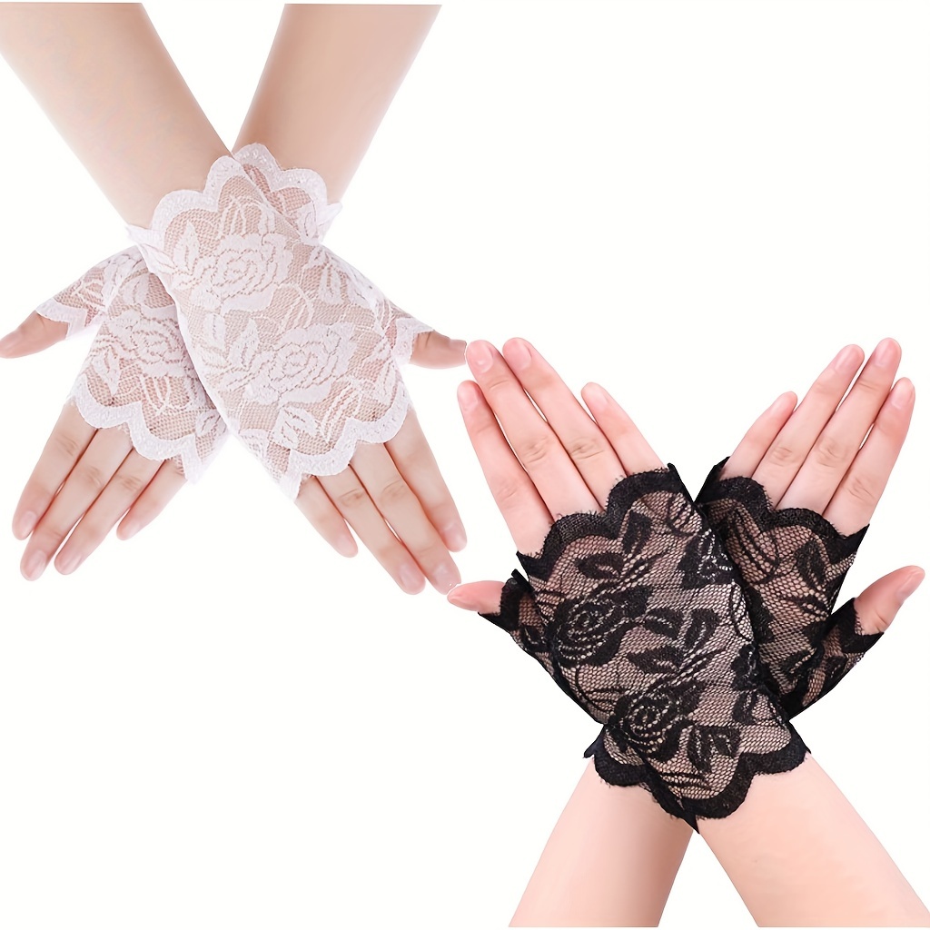 womens lace gloves short half fingerless gloves outdoor driving sun protection gloves breathable wedding bridal gloves