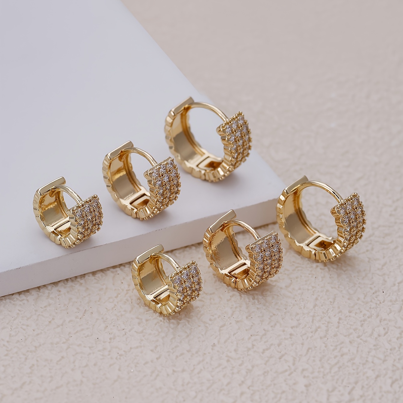 Zircon Men's Earrings - Three Rows Design