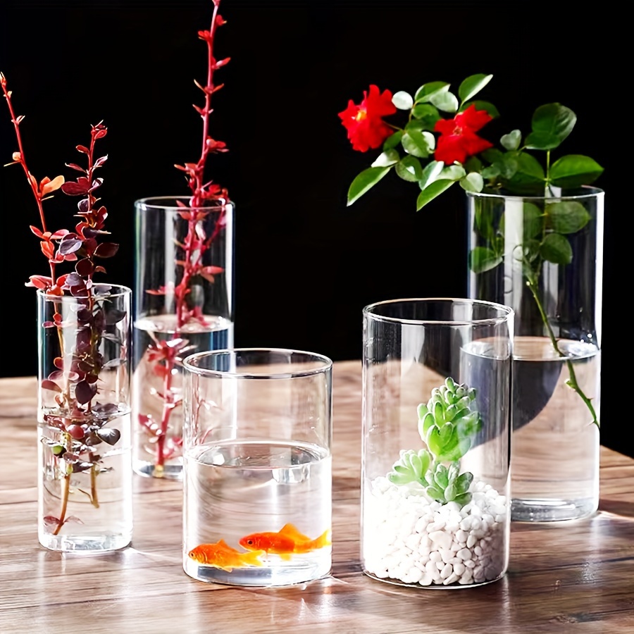 Jarrones de vidrio transparente de 6 pulgadas de alto, jarrones cilíndricos  para flores y plantas, juego de 6 portavelas para centros de mesa de boda