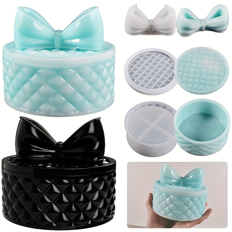 

3pcs/set Storage Box Resin Large Jar Silicone Molds Bow Shaped Jewelry Container With Lid For Diy Round Candy Organizer, Jewellery Case Casting, Elegant And Upscale
