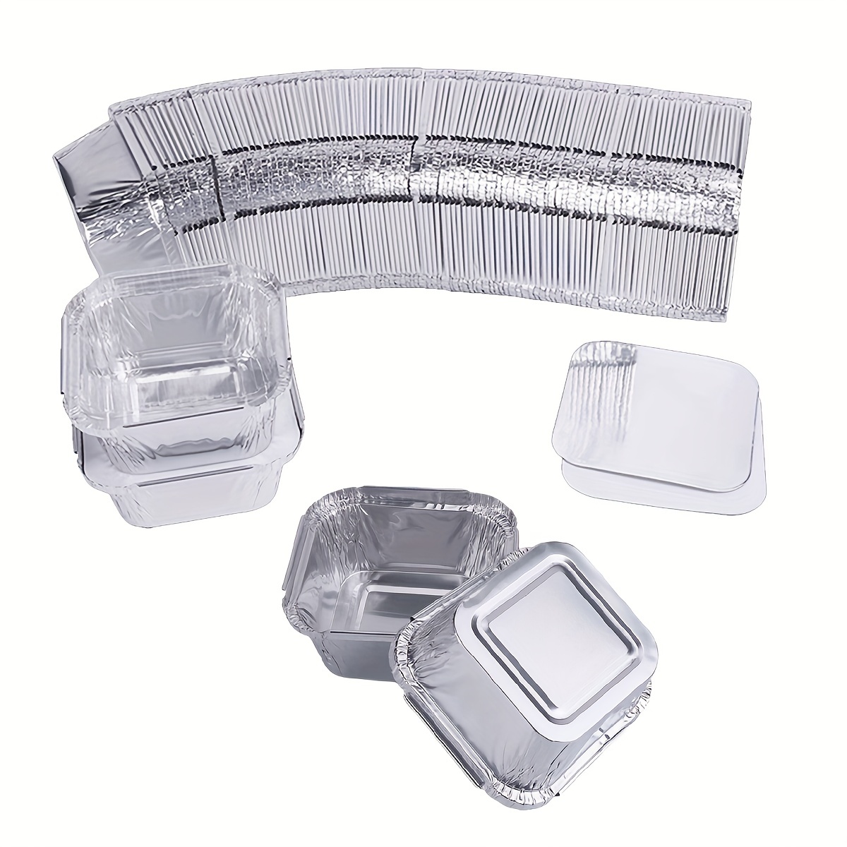 50pcs With Lids Mini Loaf Baking Pan Aluminum Foil Tins Liners 6.8oz 200ml  Flans