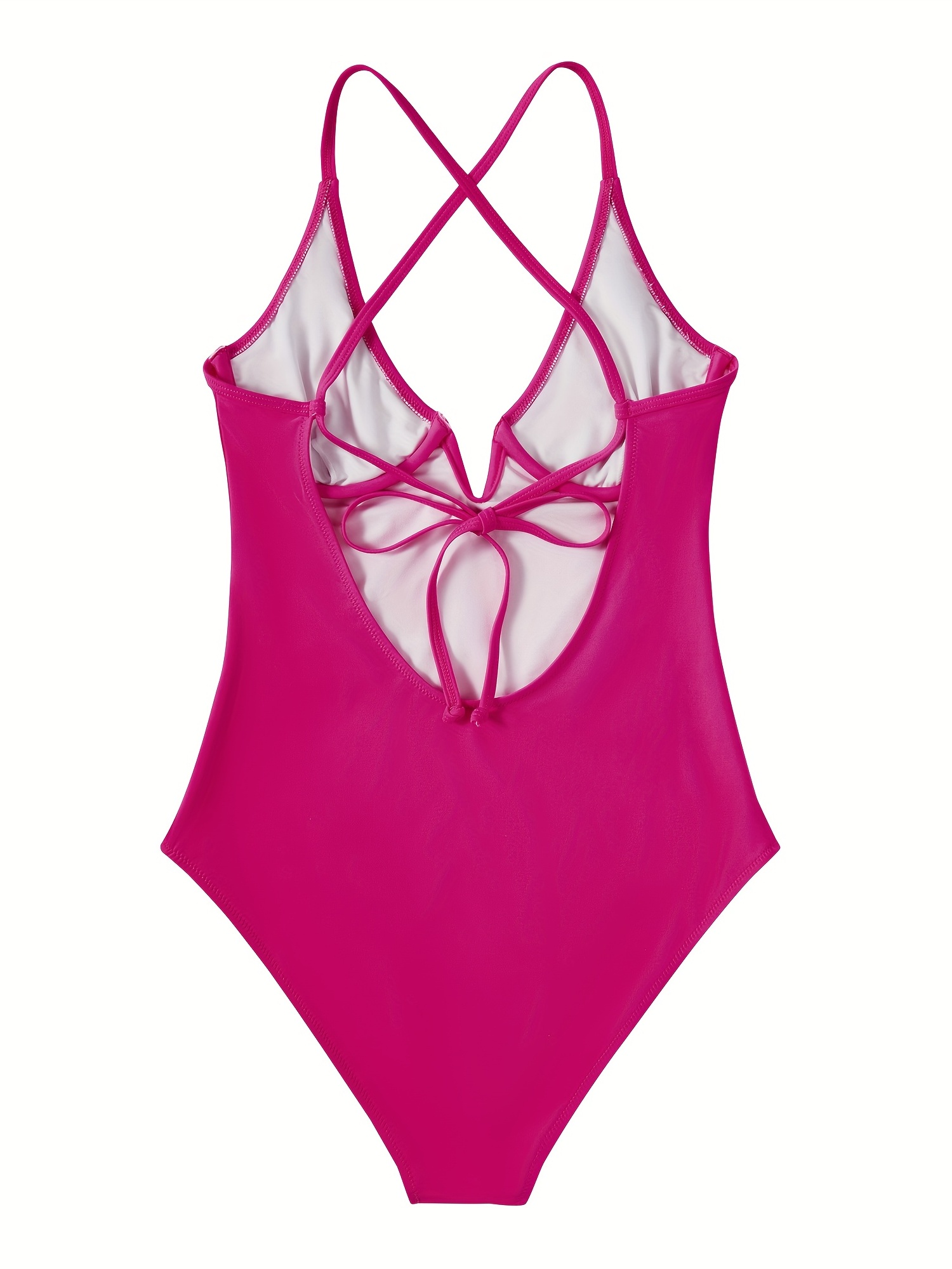 Solid Color Slimming Swimsuit Halter Neck Tie Back - Temu Canada