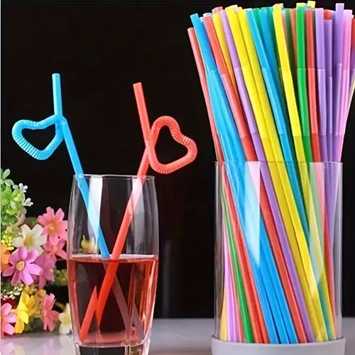 25Pcs Smoothie Straws Heart Shaped Pink Straws Drinking Cute Plastic Straws  Reusable Straw