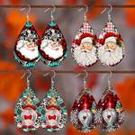 Merry Christmas Series Waterdrop Shape Wooden Drop Earrings Santa Claus Christmas Tree Snowman Cute Ear Dangle Jewelry For Girls New Year Gifts For Family And Friends