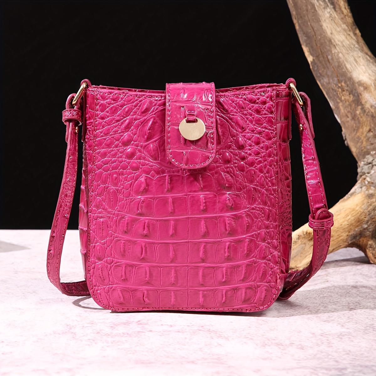 Pink Ostrich Effect Crossbody Leather Handbags Classics Bag