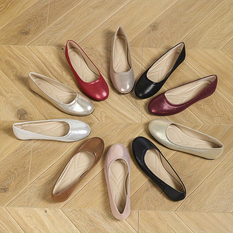 Women's Solid Color Ballet Flats Casual Soft Sole Slip Shoes - Temu