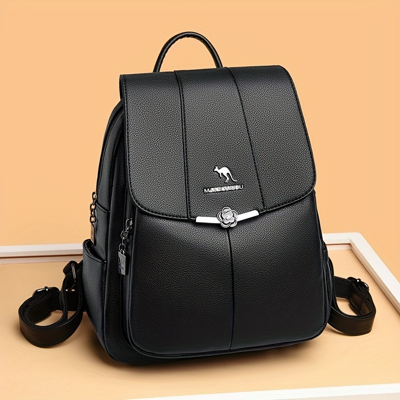 

Classic Solid Color Flap Backpack, Casual Preppy School Bag, Women's Stylish Daypack & Bookbag
