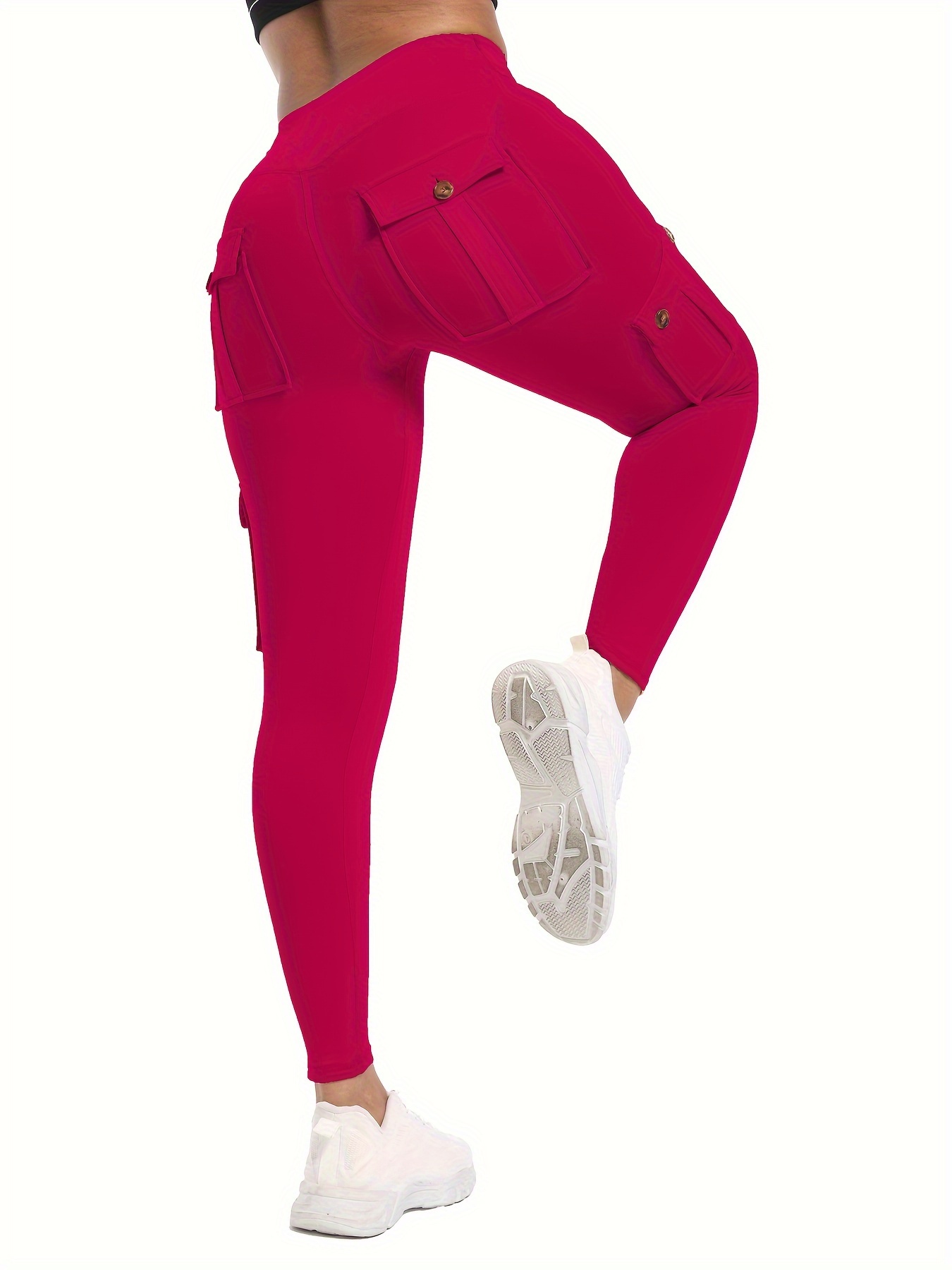 Women Tummy Control Workout Leggings High Waist Butt Lifting Yoga Pants  Rose Red