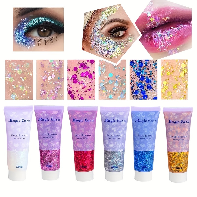 Chunky Glitter and Glow in The Dark Glitter 16 Colors with Glue Set 1,  Holographic Body Glitter + Glow Glitter for Women Face Body Nail Hair  Sparkle