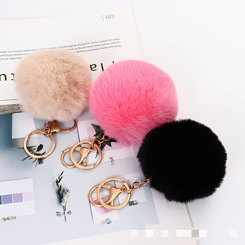 Azure Zone, Cute Animal Pom Pom Keychain with Faux Fur Fluffy Balls Key  Ring for Women Girls Bag Accessories