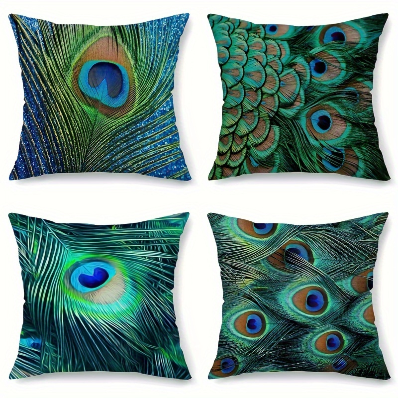 

4pcs Peacock Feather Pillowcase 18*18 Inches Home Decoration Sofa Cushion Cover Farmhouse Decoration (pillow Core Not Included)