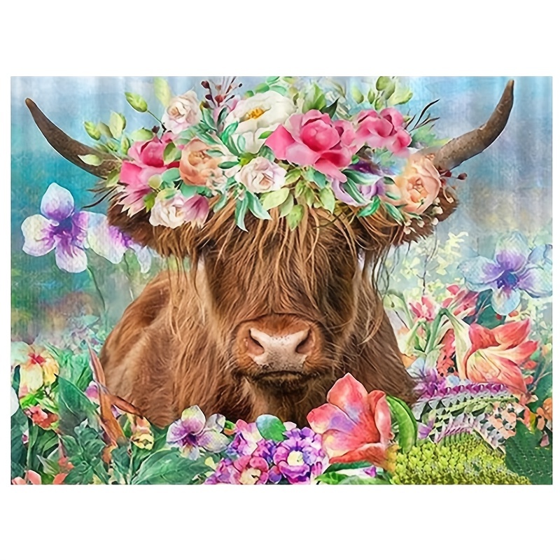 Flowers And Cow Full Diamond Painting Kit 5d Diamond Art - Temu