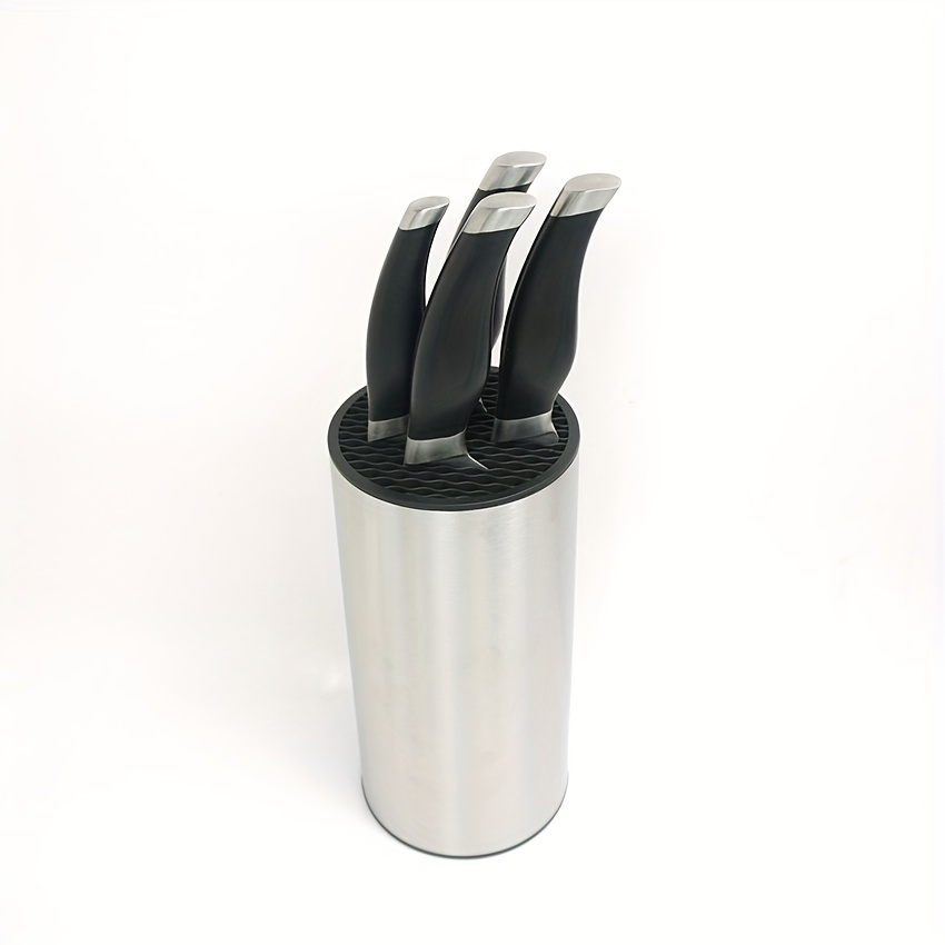 1pc Kitchen Knife Block, Black Stainless Steel Cylindrical Knife