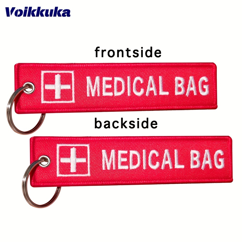 

Cross Logo Medical Bag Both Sides Embroidery Red Tag Keychain Motorcycle Key Accessories